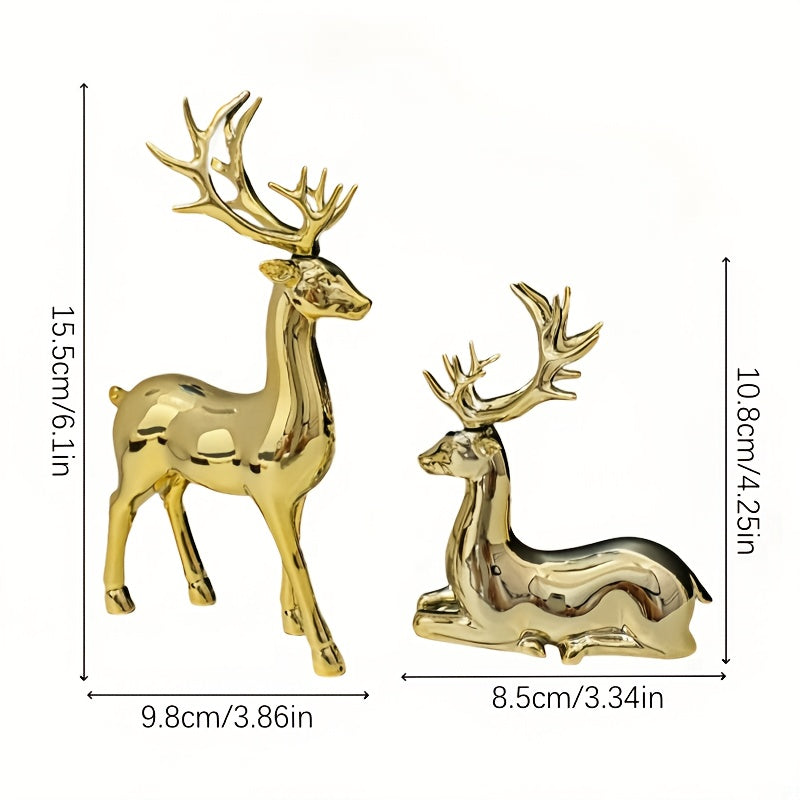 2 Golden reindeer ornaments, deer statues for table top ornaments, Christmas ornaments Collectible Figurine