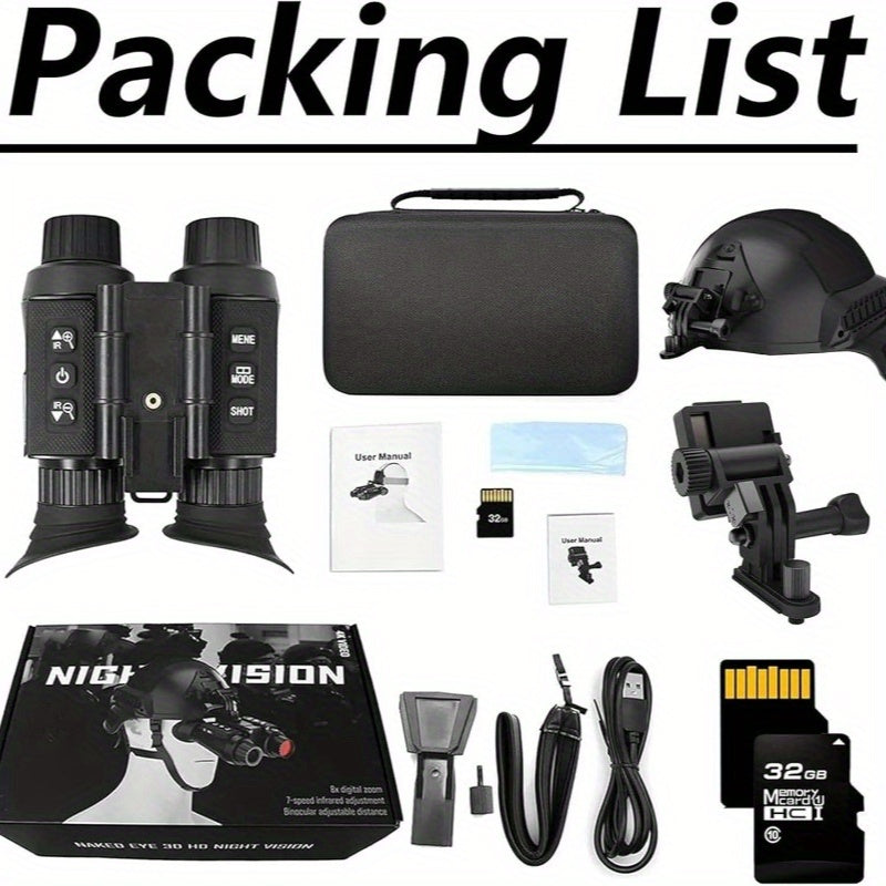 Night Vision Goggles, 8X Digital Zoom Head-Mounted Binoculars for Hunting, Tactical Missions & Surveillance, 4K Video, 36MP Photos, 32GB Memory Card