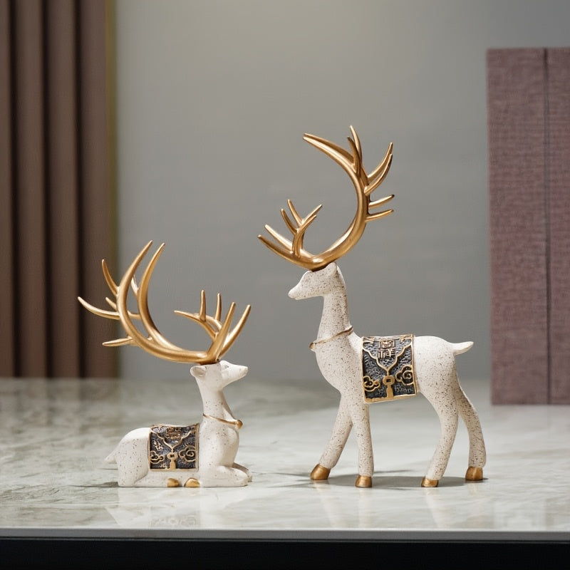 Reindeer Statue Set, Suitable for Collectible Holiday Theme Decoration of Christmas, Halloween, Easter, Thanksgiving- Indoor And Outdoor Universal Decorative Sculptures, Festive Animal Shaped Home Decor
