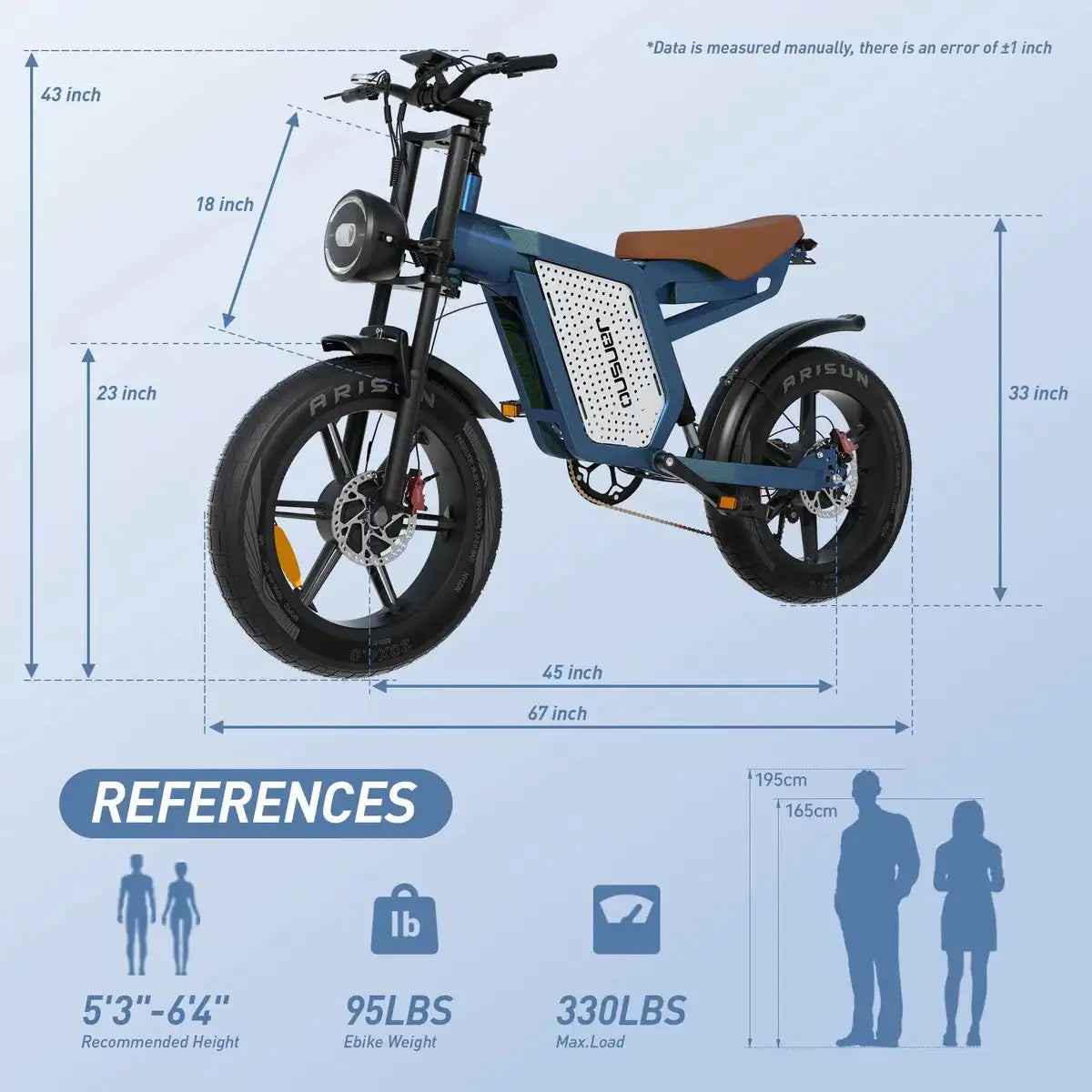 JANSNO Electric Bike 750W Dual Motor 20 Inch Fat Tires