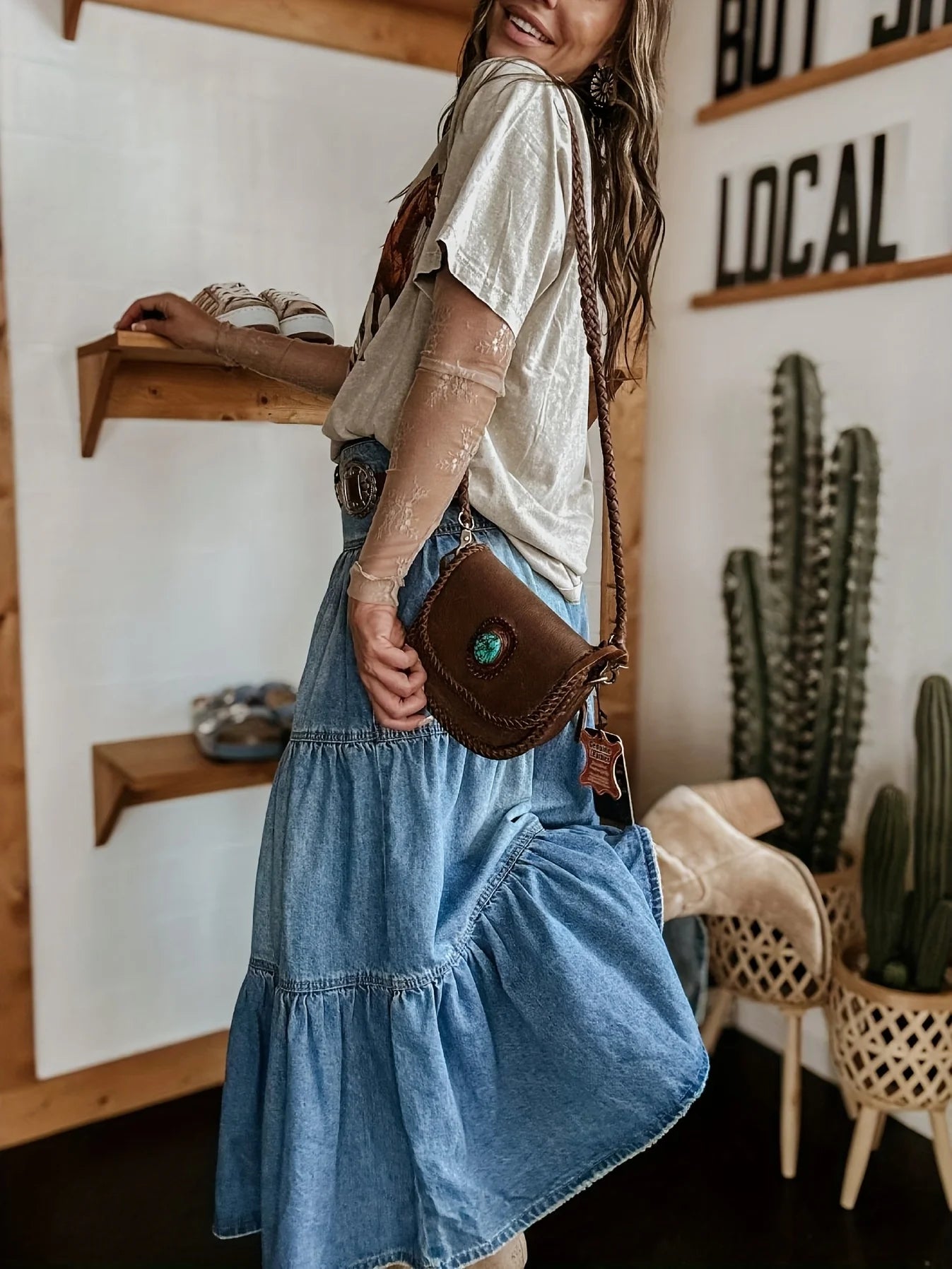Denim Bohemian A Line Skirt Layered Cake Ruffle Design