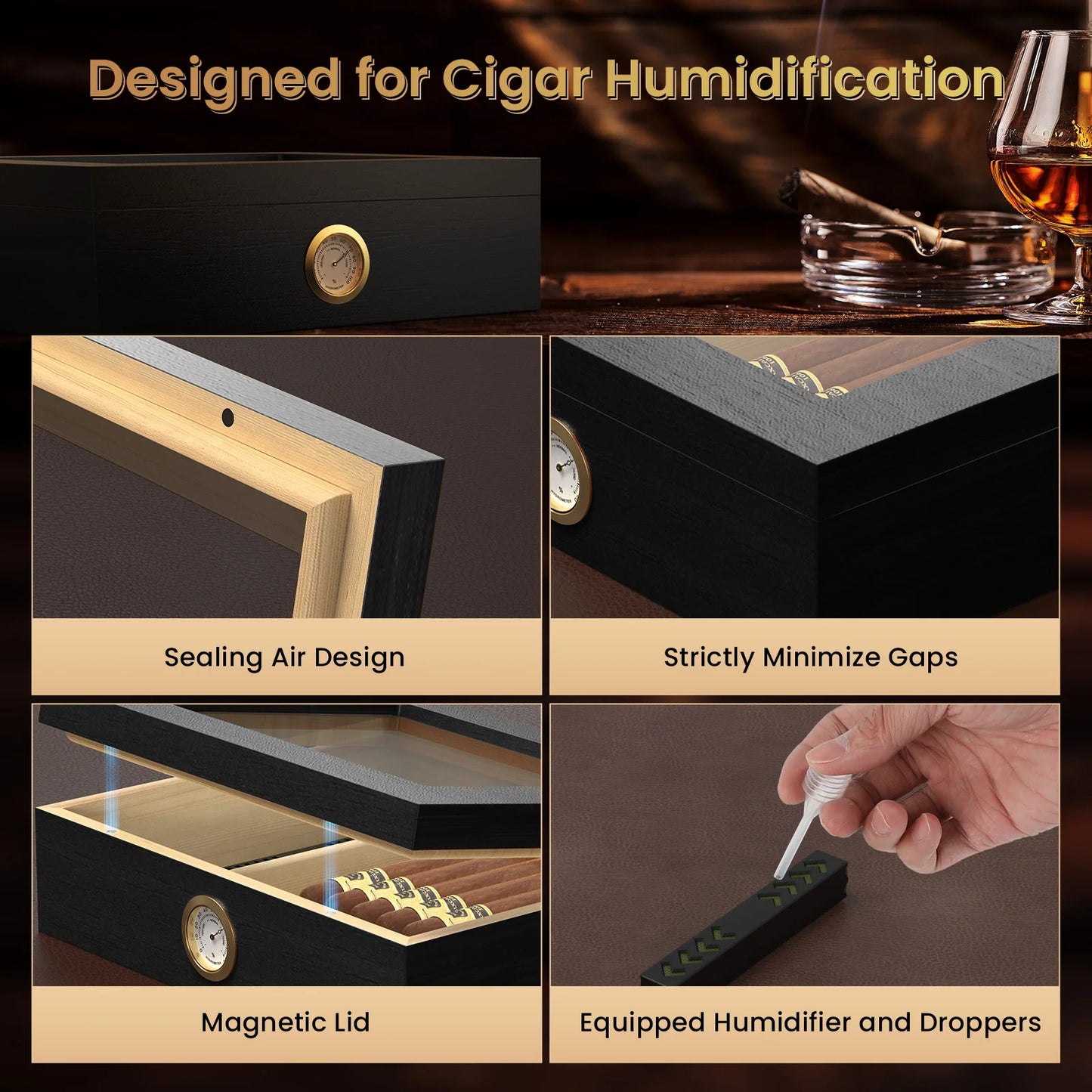 Handmade Wooden Desktop Cigar Humidor 20-30 Cigar Capacity