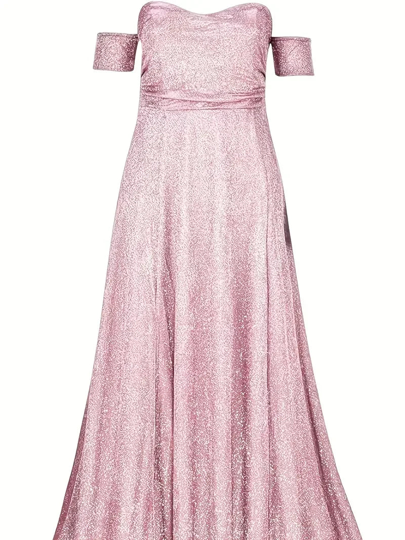 CN Sequin Off Shoulder Ball Gown High Low Wedding Dress