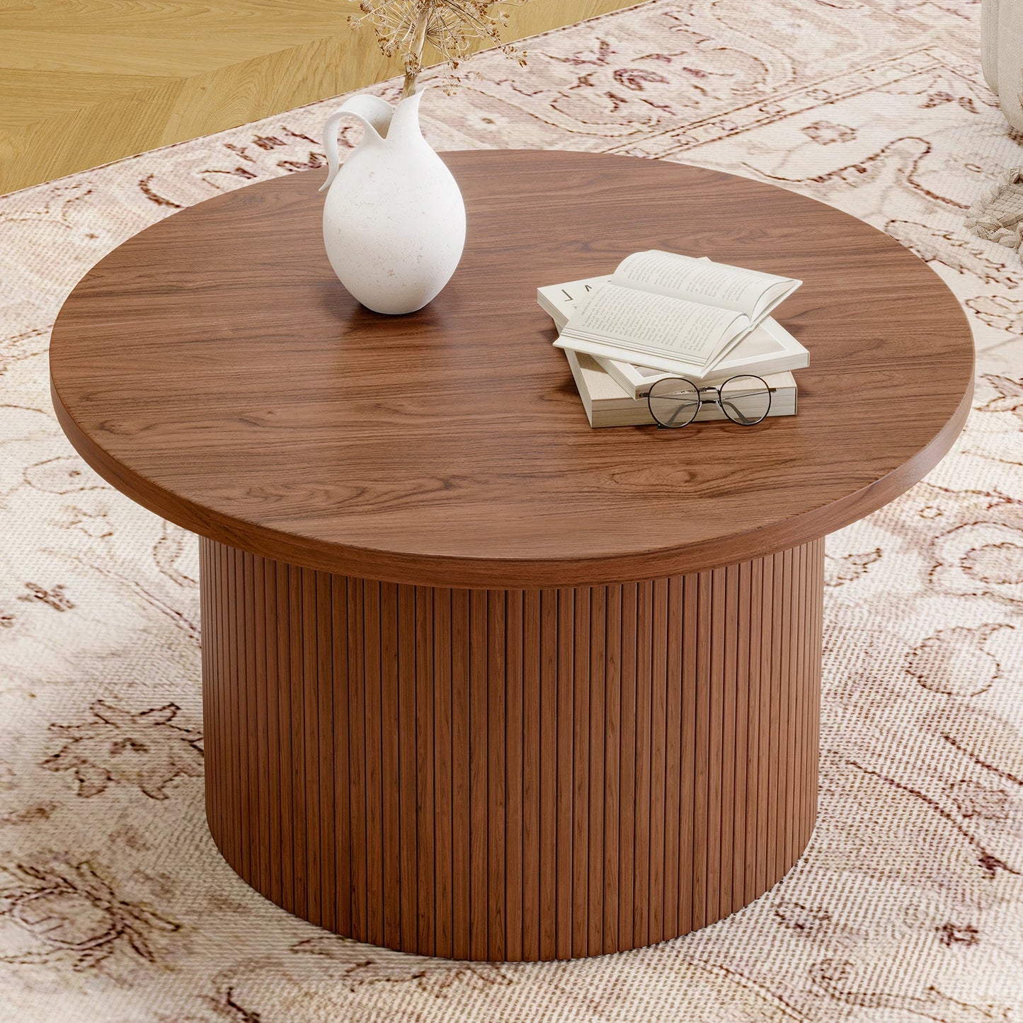 Onbrill Round Drum Coffee Table Mid Century Modern