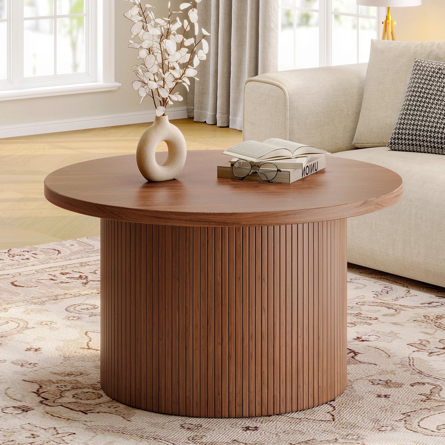 Onbrill Round Drum Coffee Table Mid Century Modern