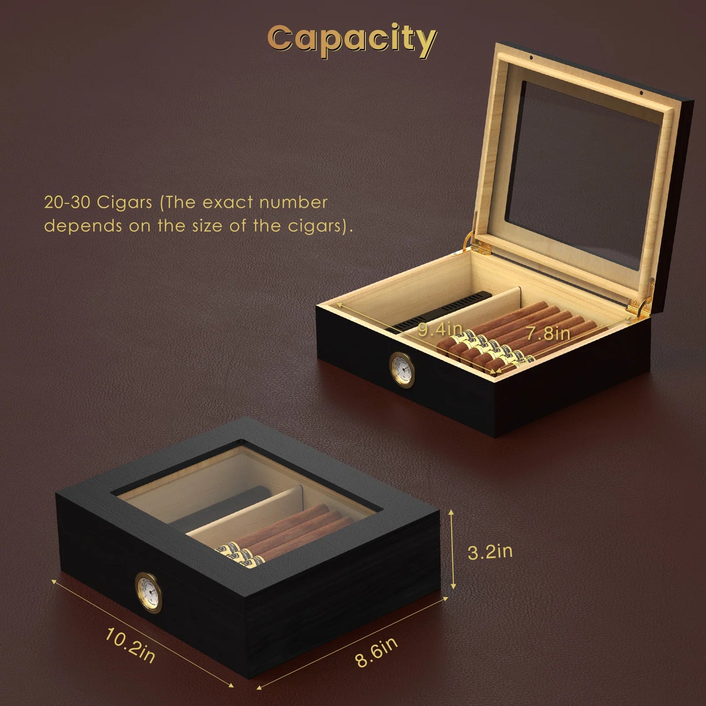 Handmade Wooden Desktop Cigar Humidor 20-30 Cigar Capacity