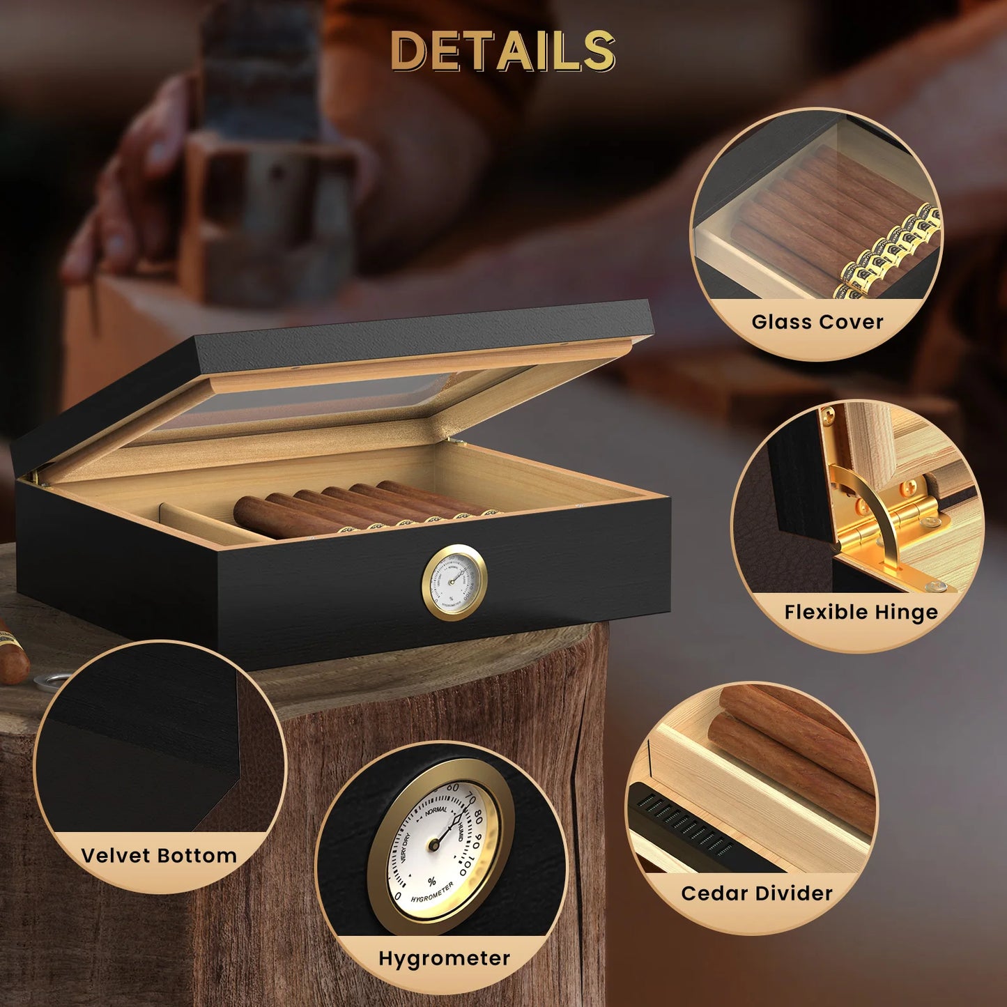 Handmade Wooden Desktop Cigar Humidor 20-30 Cigar Capacity