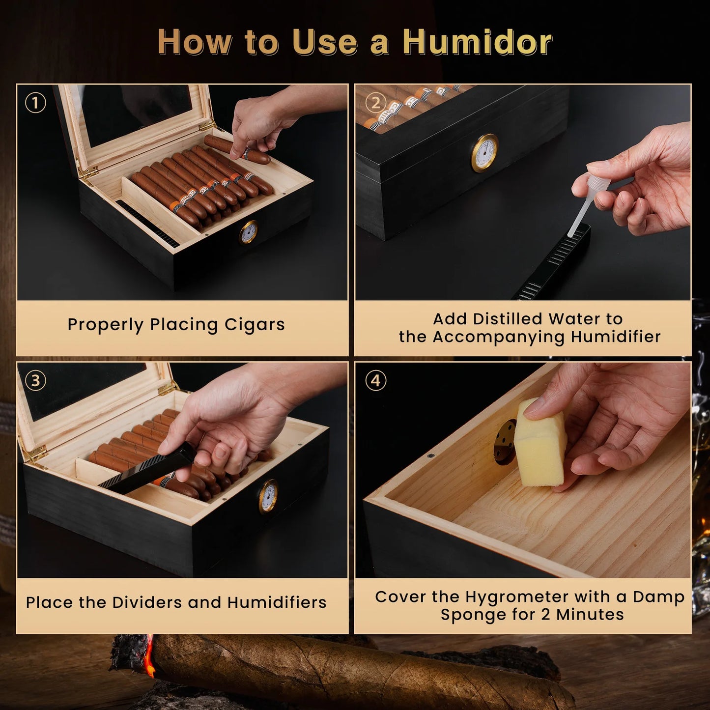Handmade Wooden Desktop Cigar Humidor 20-30 Cigar Capacity