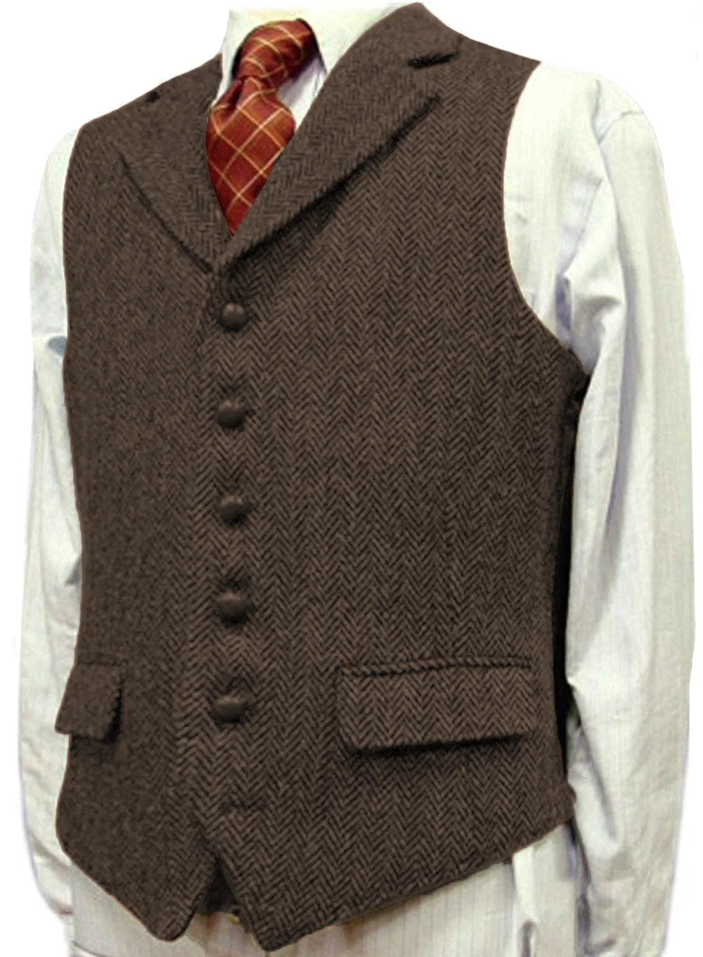 SOLOVEDRESSCN Mens Suit Vest Herringbone Wool Waistcoat