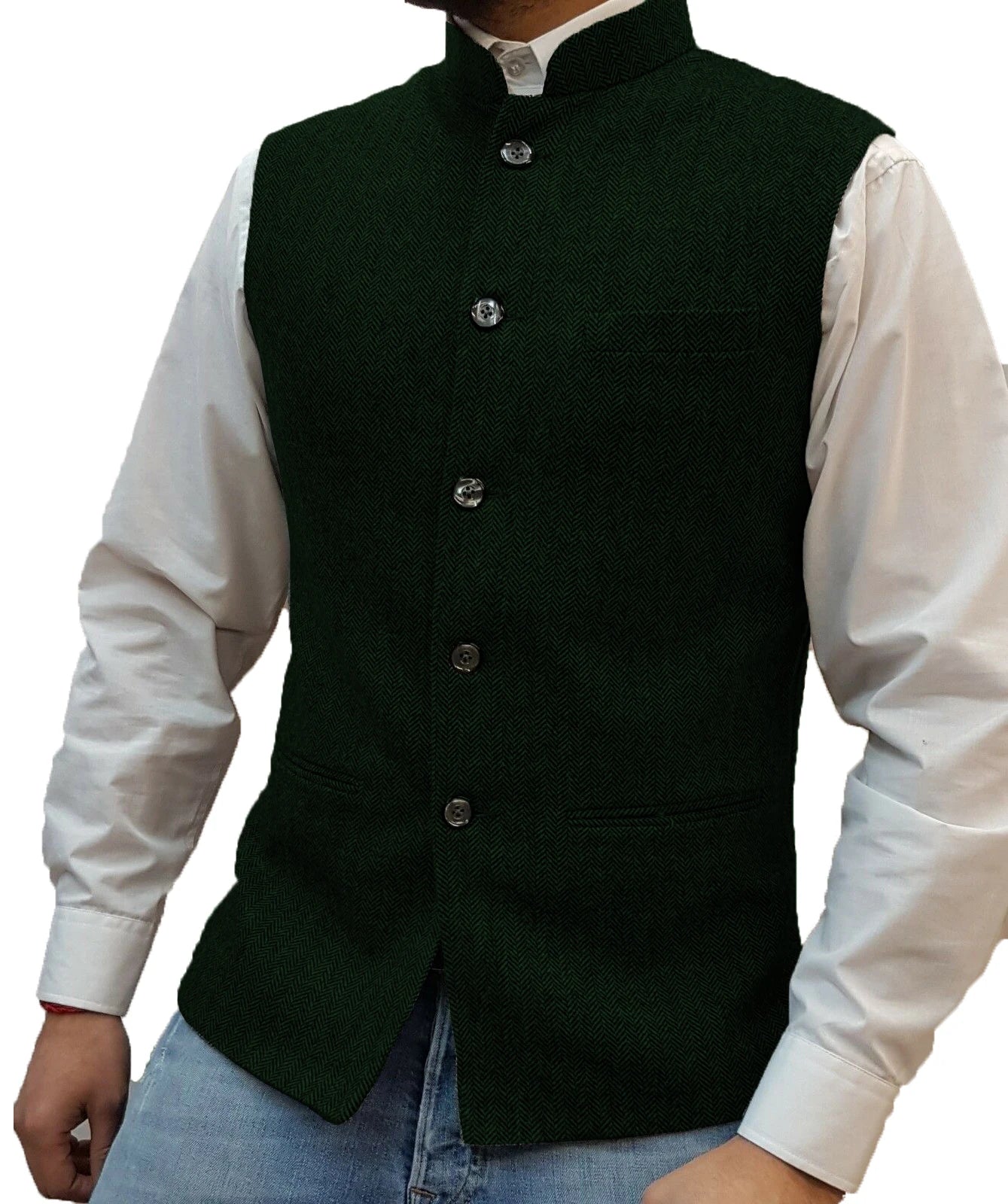 Herringbone Wool Sleeveless Waistcoat Men Slim Fit Wedding