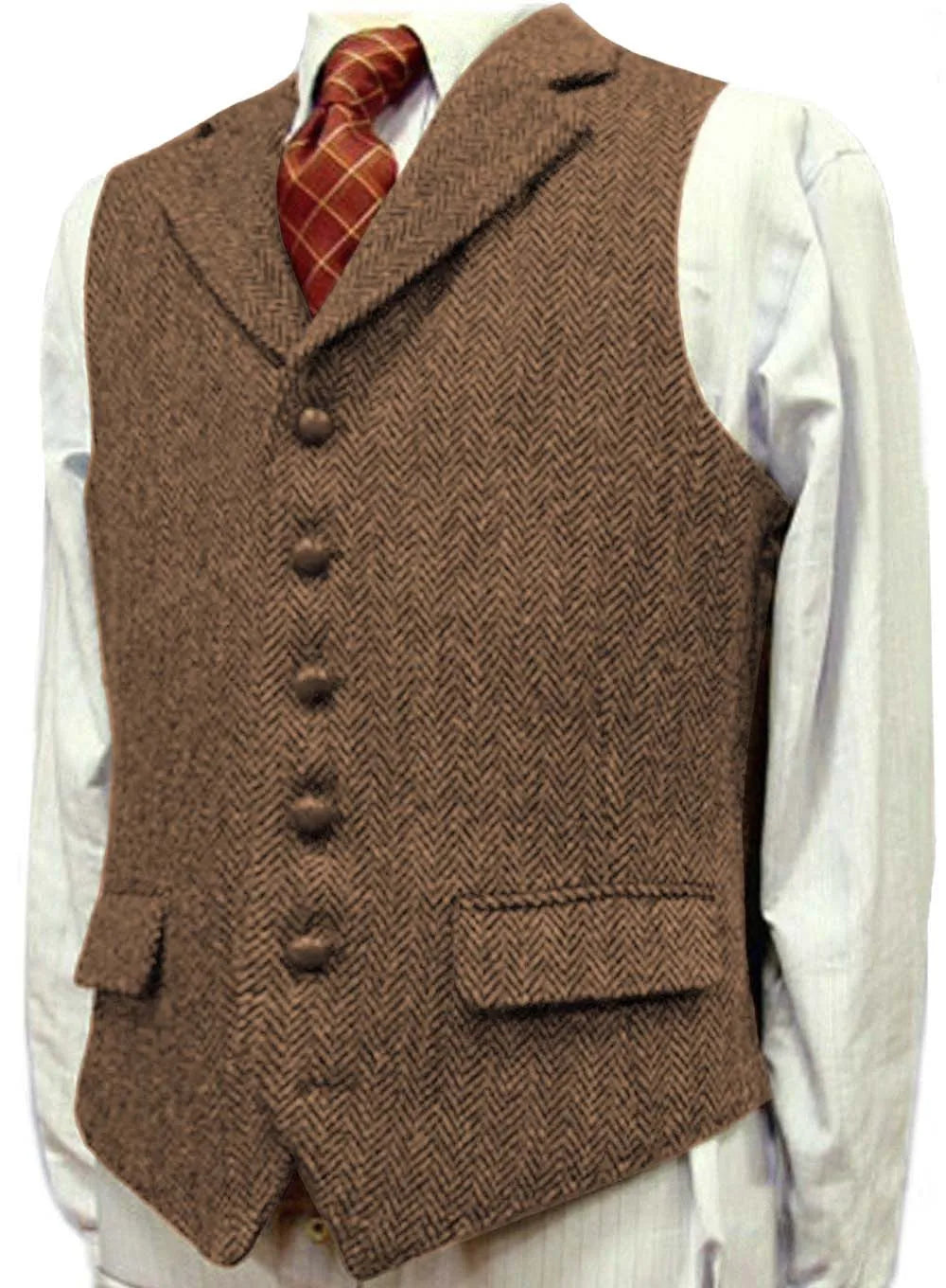SOLOVEDRESSCN Mens Suit Vest Herringbone Wool Waistcoat
