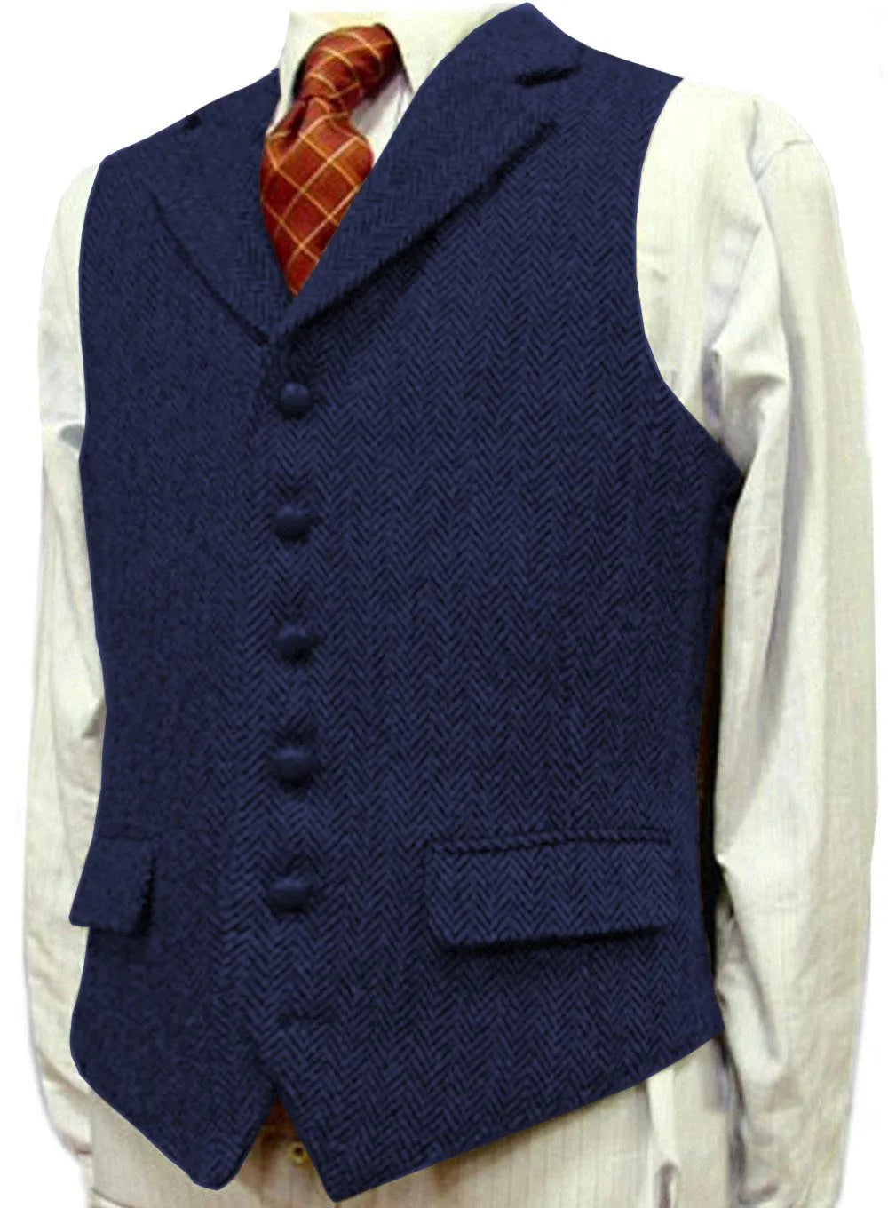 SOLOVEDRESSCN Mens Suit Vest Herringbone Wool Waistcoat