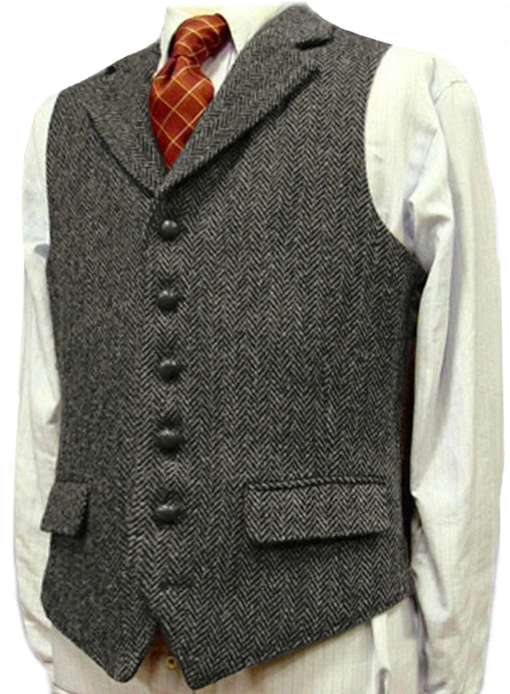 SOLOVEDRESSCN Mens Suit Vest Herringbone Wool Waistcoat