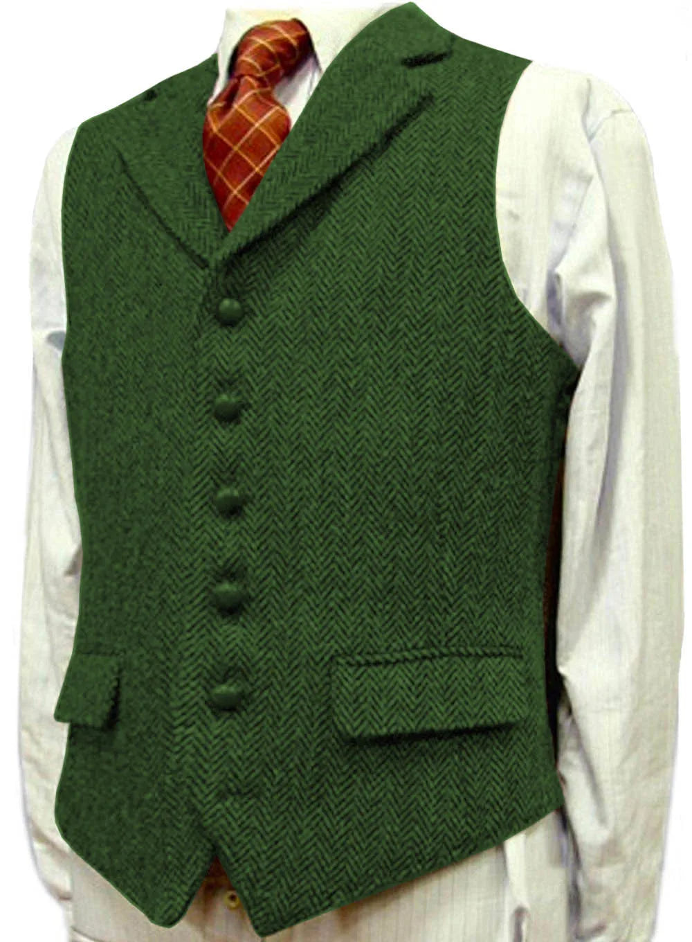 SOLOVEDRESSCN Mens Suit Vest Herringbone Wool Waistcoat
