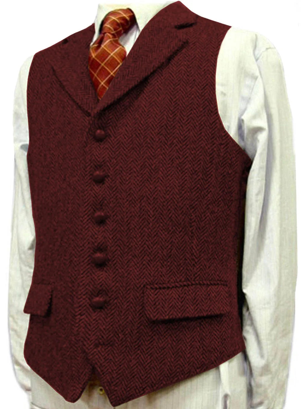SOLOVEDRESSCN Mens Suit Vest Herringbone Wool Waistcoat