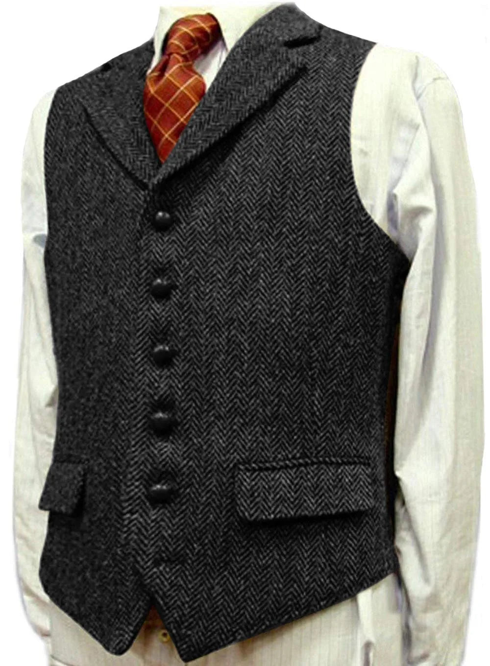 SOLOVEDRESSCN Mens Suit Vest Herringbone Wool Waistcoat