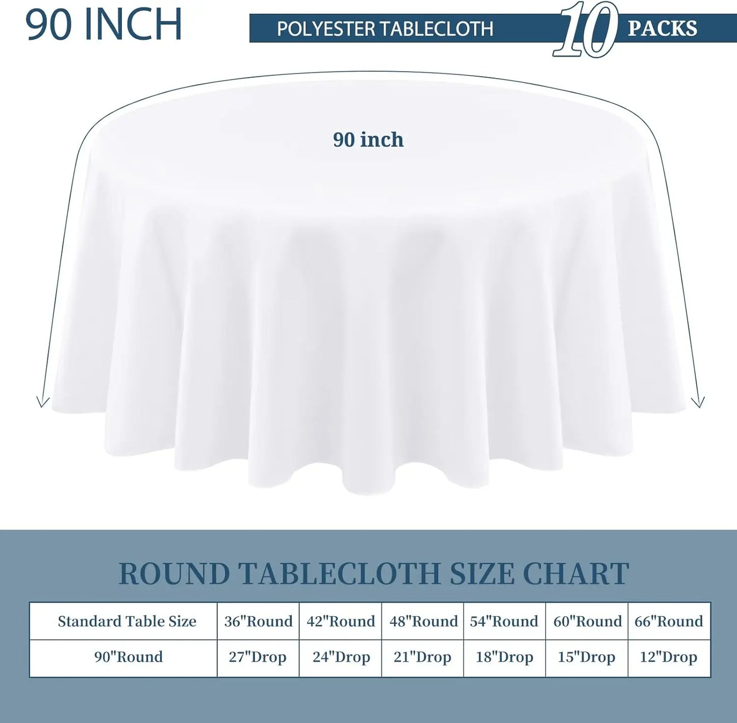 XMSJ 10 Packs Premium Round Tablecloths Washable Polyester