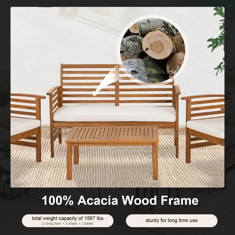Acacia Outdoor Wood Patio Sofa Set Cushioned Comfort