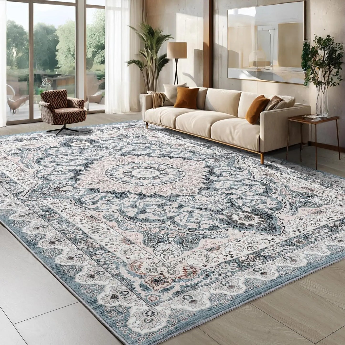 Noahas Living Room Area Rug Non Slip Machine Washable