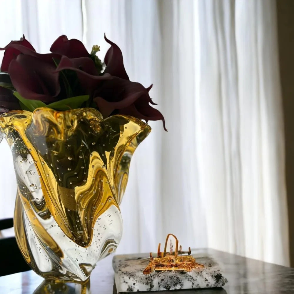 Murano Style Bergamo Hand Blown Glass Vase Luxurious Decor