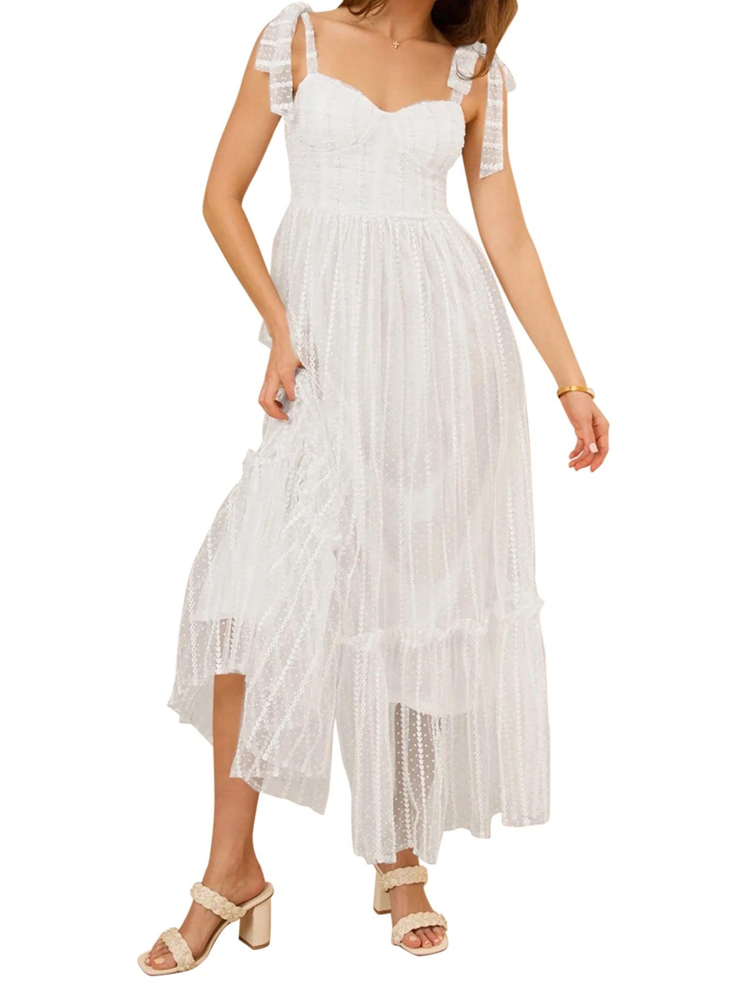 Velvet Floral Lace Sleeveless Dress V Neck Tie Up Straps