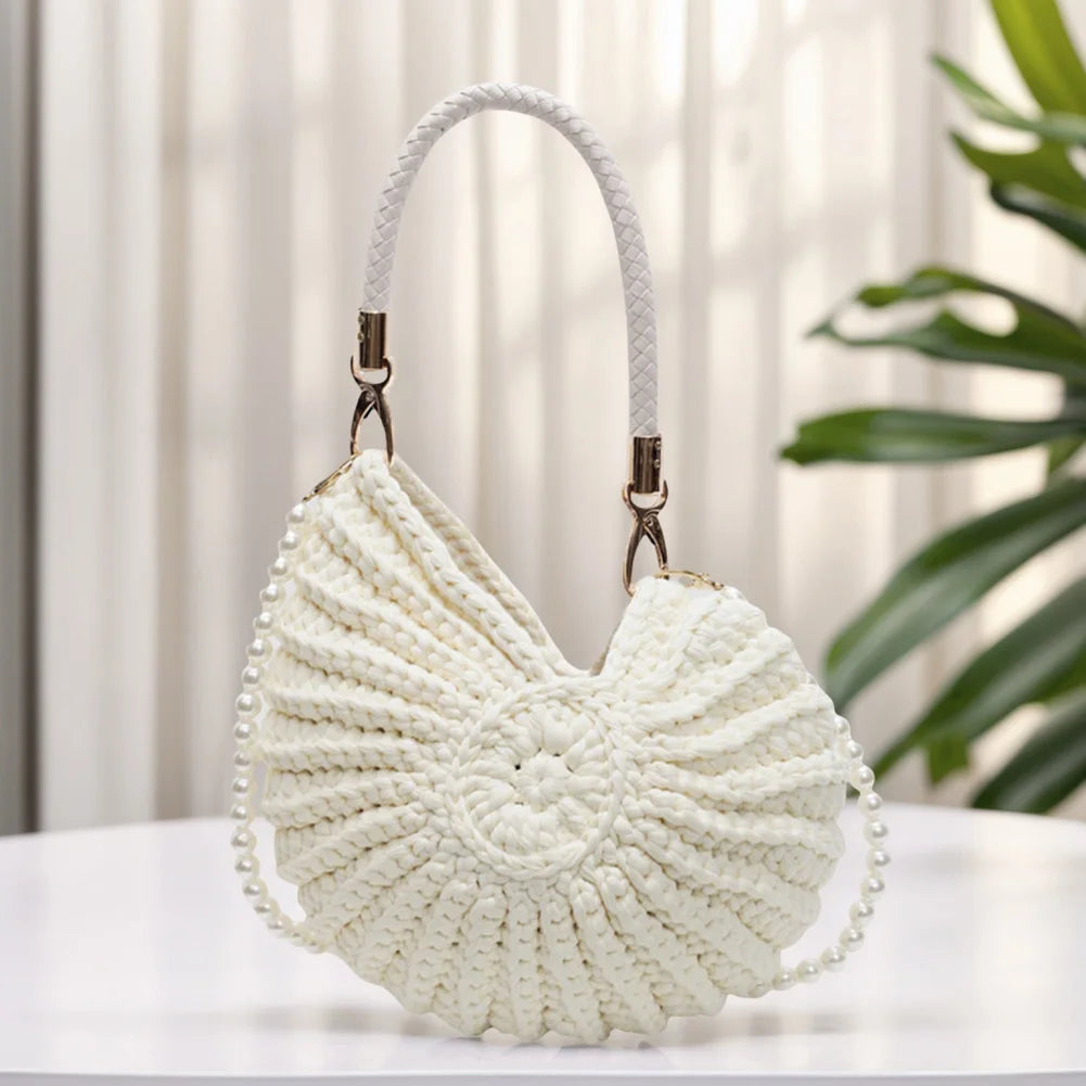 Seashell Handwoven Beach Evening Bag Pearl Strap Boho