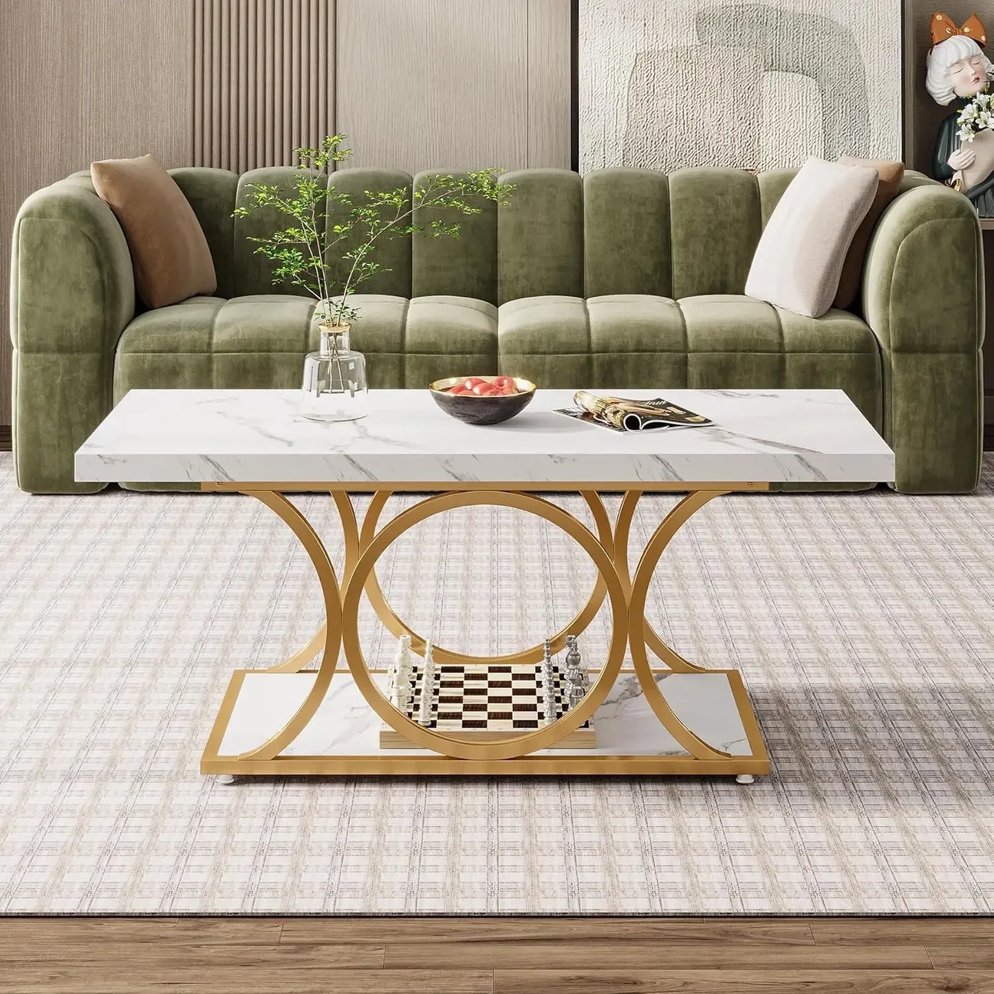 XMSJ Modern Rectangle Coffee Table with Storage Shelf