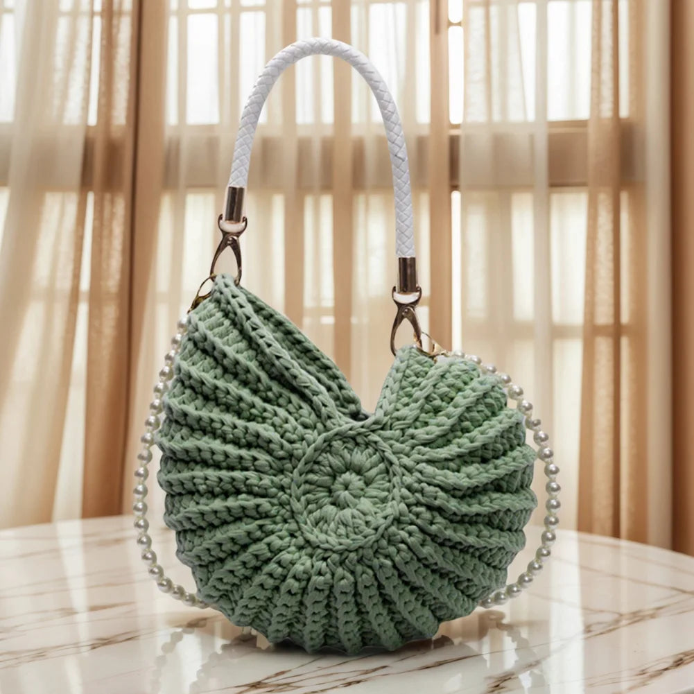 Seashell Handwoven Beach Evening Bag Pearl Strap Boho