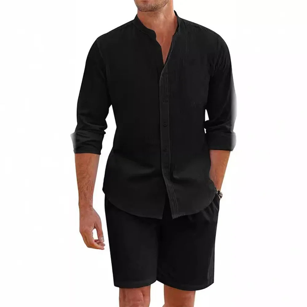Cheervilla Mens Summer Cotton Linen Shirt And Shorts Set