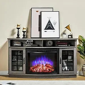 MKDK Curved Fireplace TV Stand with Electric Fireplace