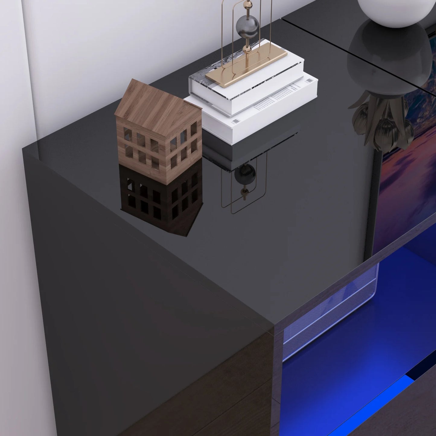 Cheervilla Modern TV Stand High Gloss Adjustable Shelves