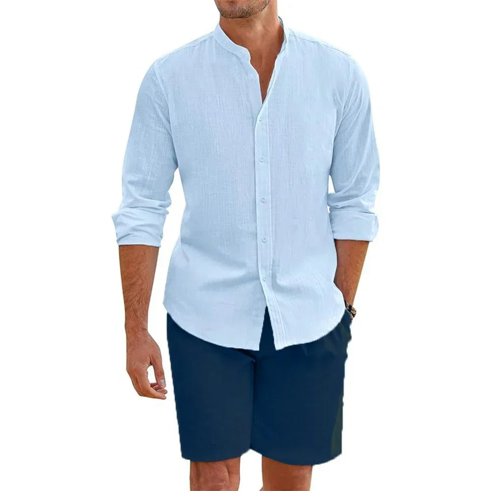 Cheervilla Mens Summer Cotton Linen Shirt And Shorts Set