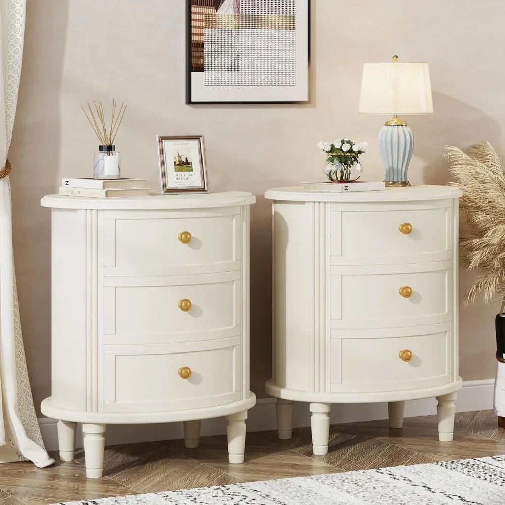 ANGDUO Farmhouse Nightstand With 3 Drawers Bedside Table