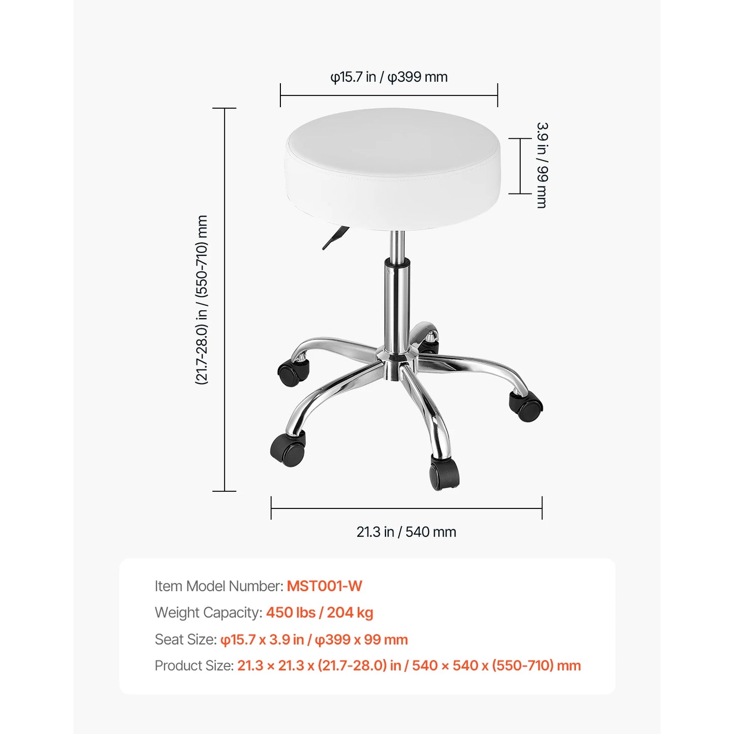 VEVOR Rolling Stool With Wheels For Salon Spa Tattoo Clinic