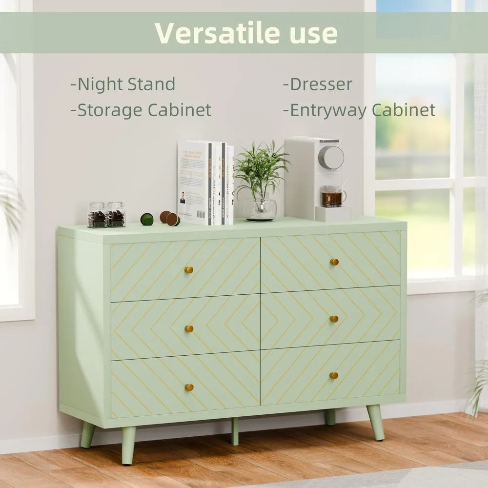 Chengwei Modern 6 Drawer Dresser With TV Stand Storage