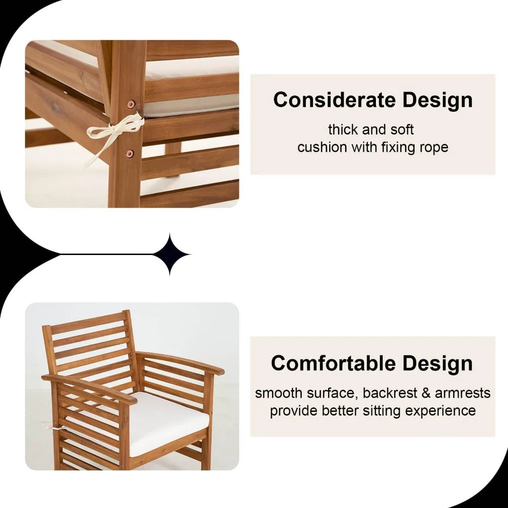 Acacia Outdoor Wood Patio Sofa Set Cushioned Comfort