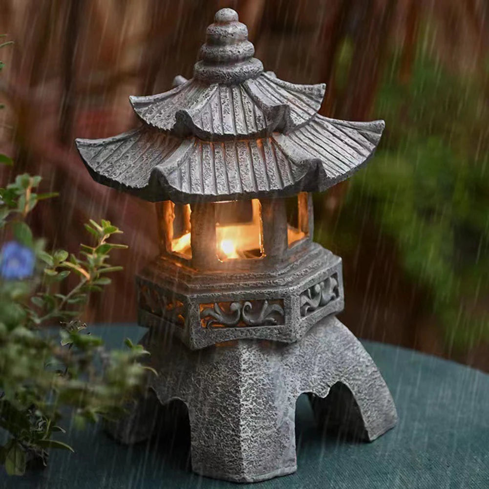 Shunmaii Solar LED Stone Pagoda Lantern Outdoor Light