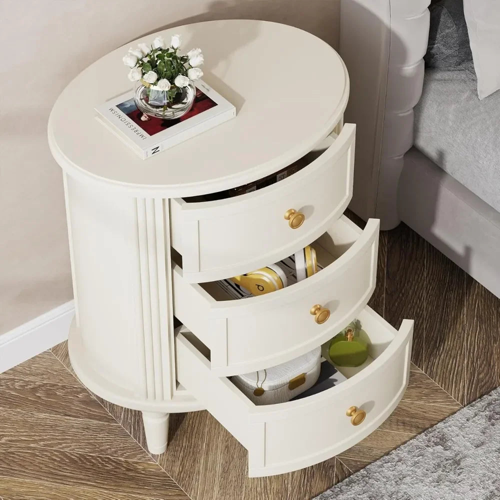 ANGDUO Farmhouse Nightstand With 3 Drawers Bedside Table