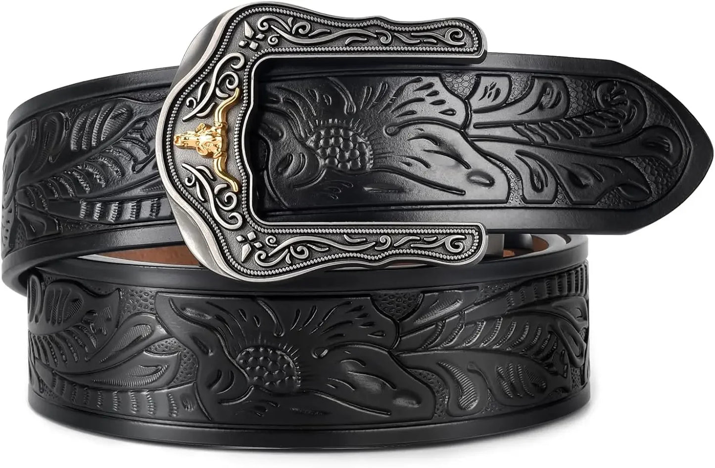 PlusZis Western Leather Ratchet Belt For Men And Women