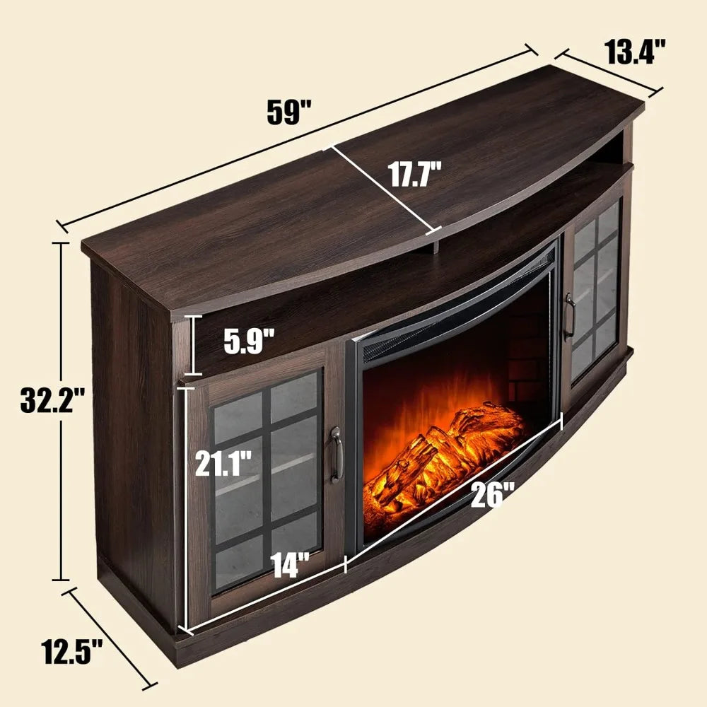 MKDK Curved Fireplace TV Stand with Electric Fireplace