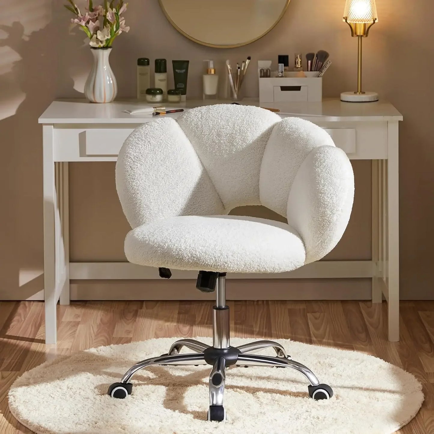 XMSJ Boucle Upholstered Desk Chair Cloud Shaped Wheels