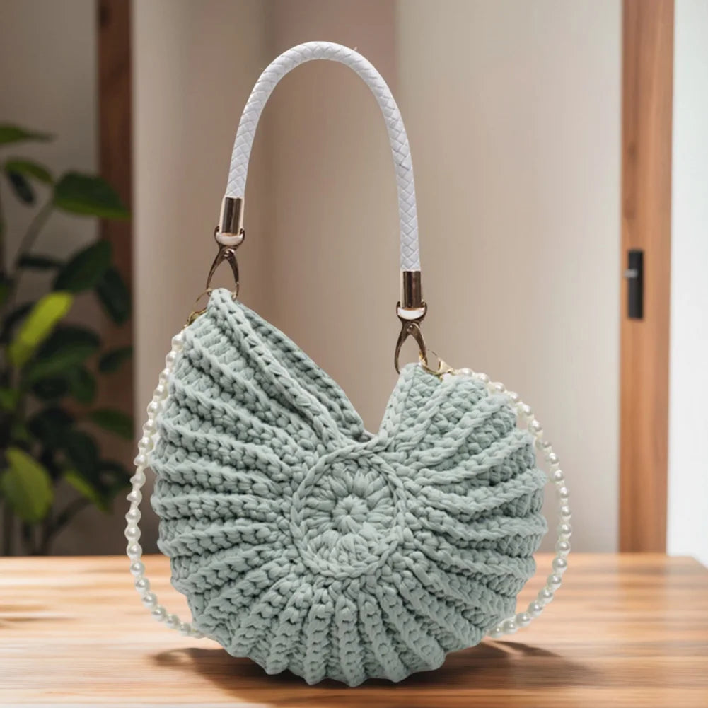 Seashell Handwoven Beach Evening Bag Pearl Strap Boho