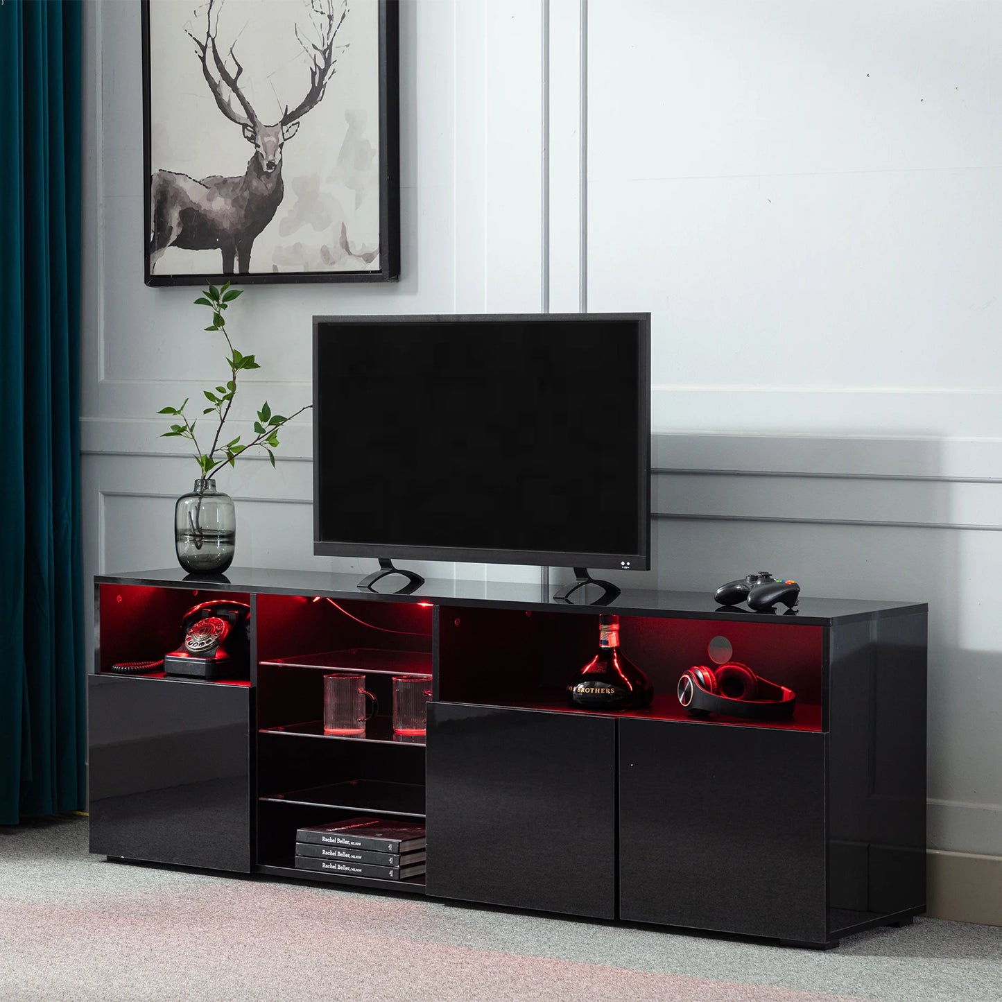 Cheervilla Modern TV Stand High Gloss Adjustable Shelves
