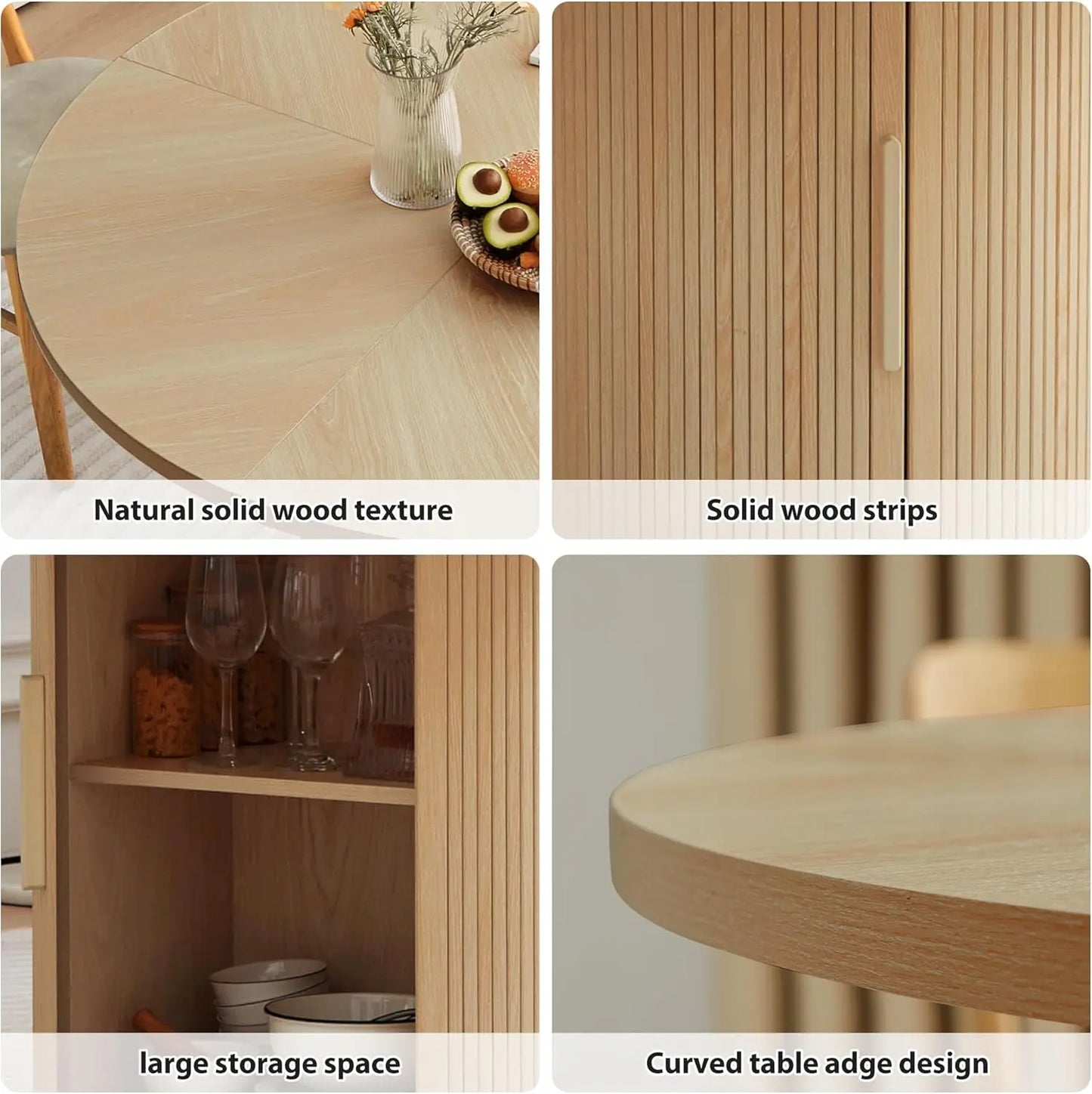 XMSJ Modern Round Dining Table For Four With Hidden Storage