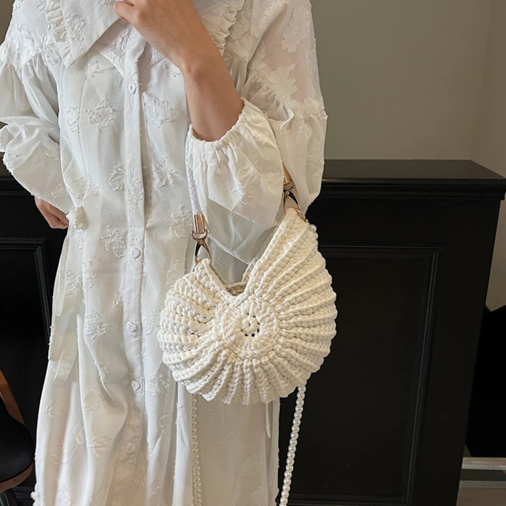 Seashell Handwoven Beach Evening Bag Pearl Strap Boho