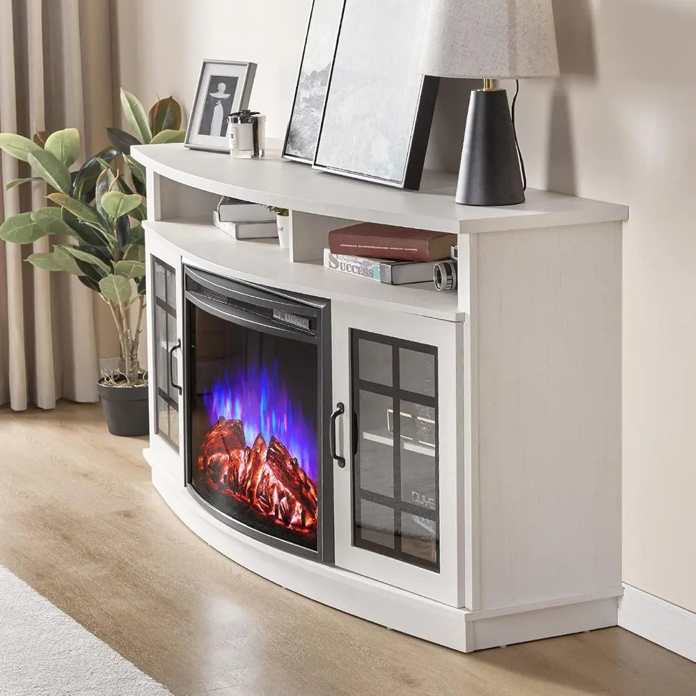 XMSJ Curved Fireplace TV Stand With Electric Fireplace