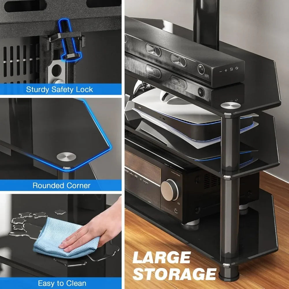 Color Corner Swivel Glass TV Stand Height Adjustable Mount