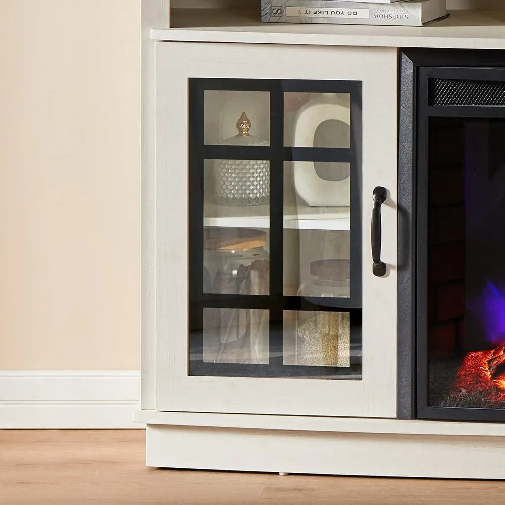 XMSJ Curved Fireplace TV Stand With Electric Fireplace