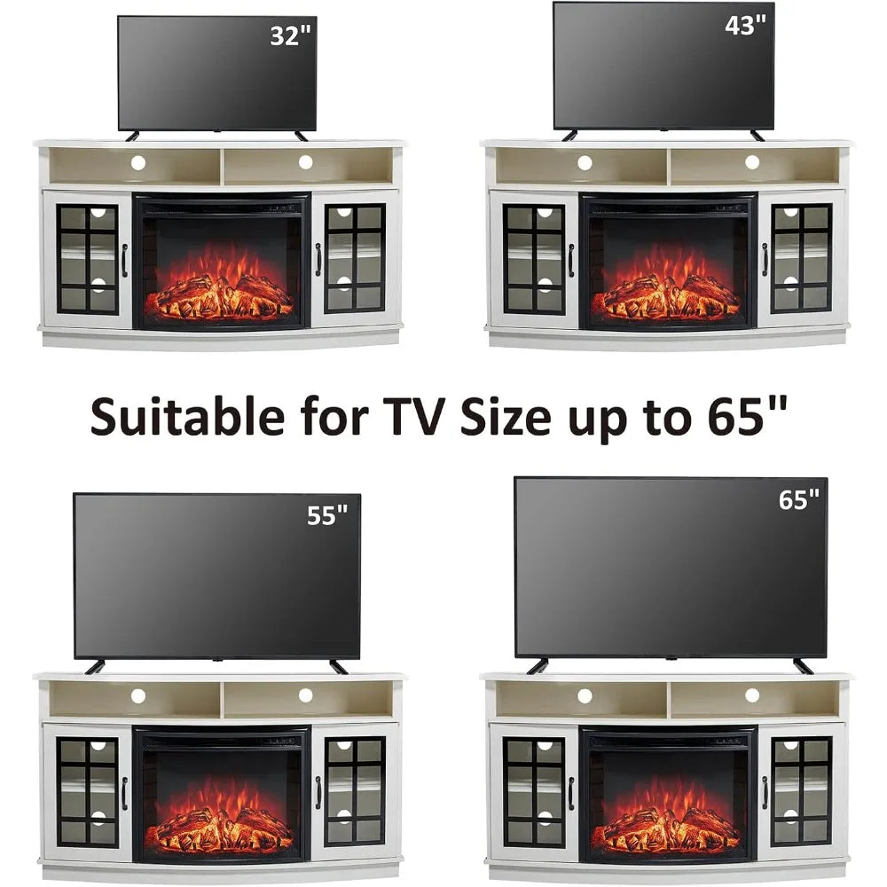 XMSJ Curved Fireplace TV Stand With Electric Fireplace