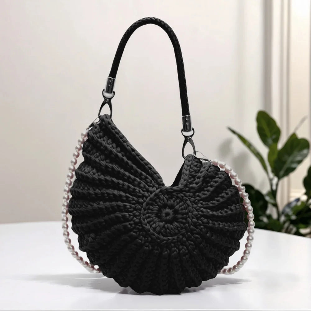 Seashell Handwoven Beach Evening Bag Pearl Strap Boho
